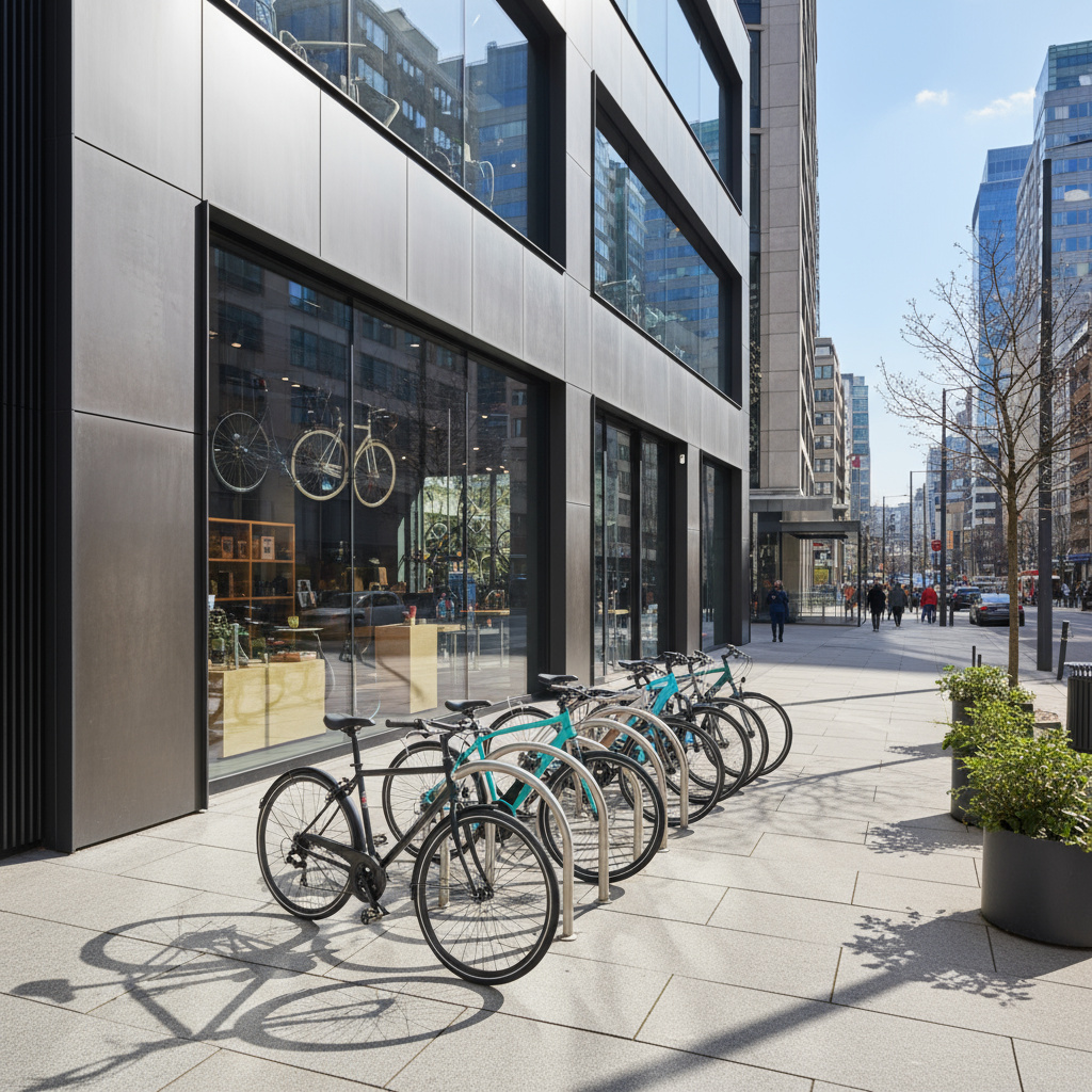 Moderner Fahrradshop in Wien, Außenansicht